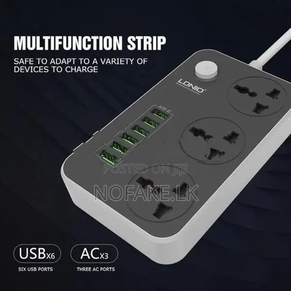 LDNIO 2500W 3 Ways Power Socket and 6 USB Ports UK Pin