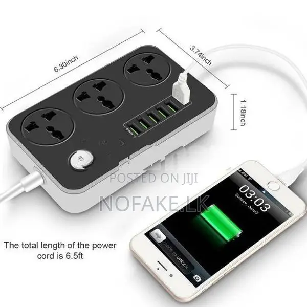 LDNIO 2500W 3 Ways Power Socket and 6 USB Ports UK Pin