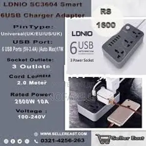 LDNIO 2500W 3 Ways Power Socket and 6 USB Ports UK Pin
