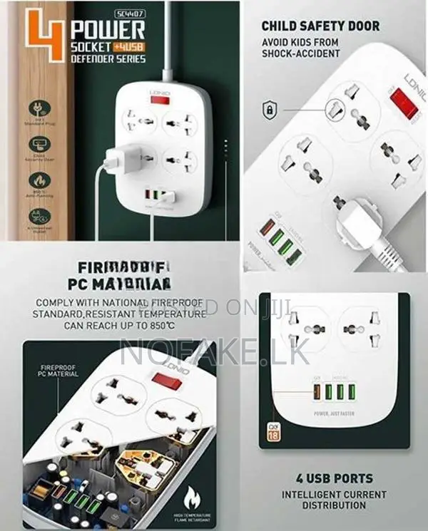 LDNIO 2500W 4 Socket With USB Power Surge Protection