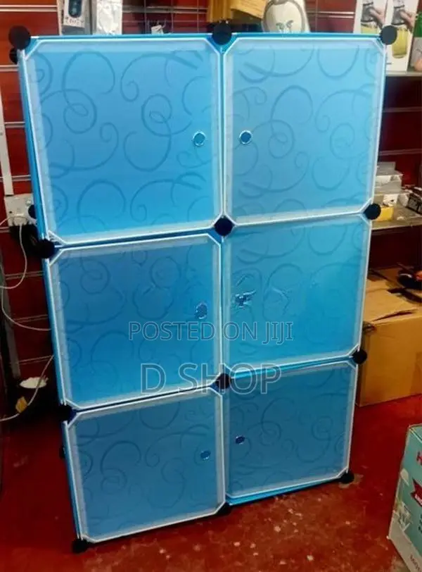 DIY 6 Doors Cubes Storage Cupboard - White Door- Blue Colour Storager