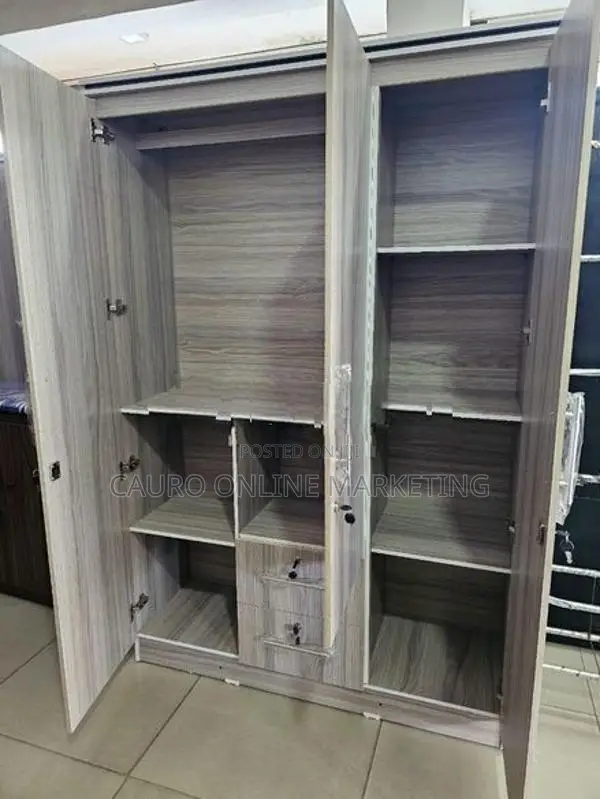 New Melamine Ash Colour 3 Door Cupboard 6*4 Ft Wardrobe