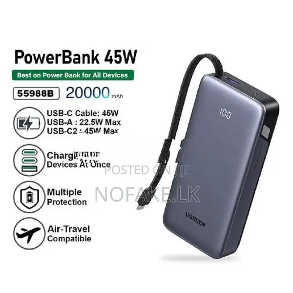 UGREEN 45W 20000mAh In Built Type C Cable Safe Charging Power Bank