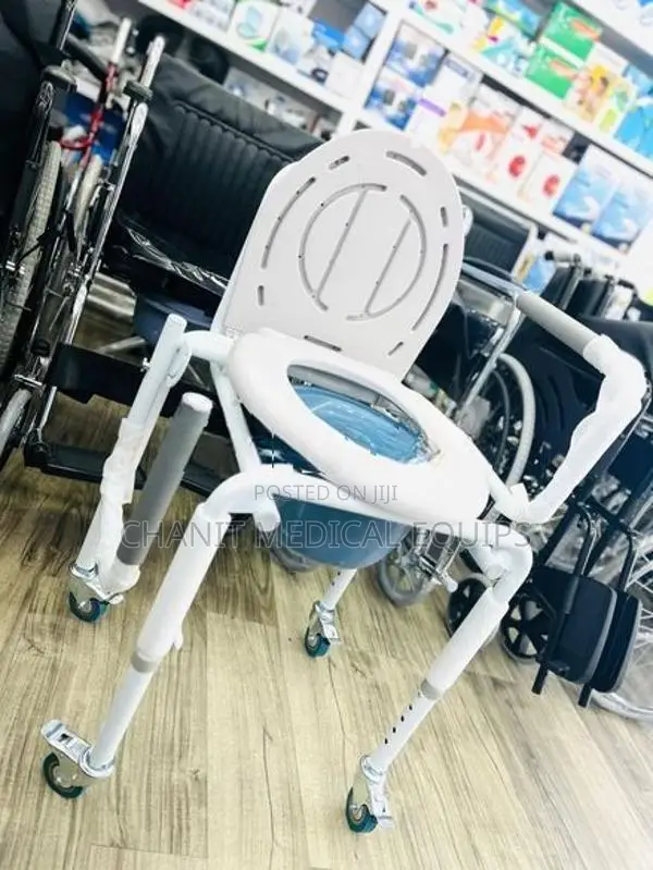 Commode Chair with Wheels Height Adjustable Arm Decline