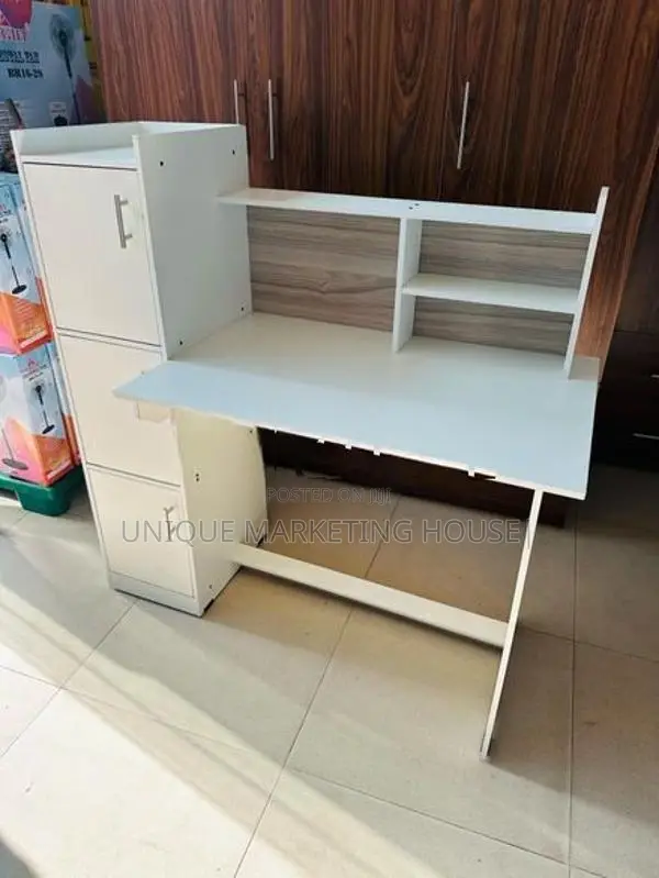Modern Side 3 Cupbored Smart White Study Table