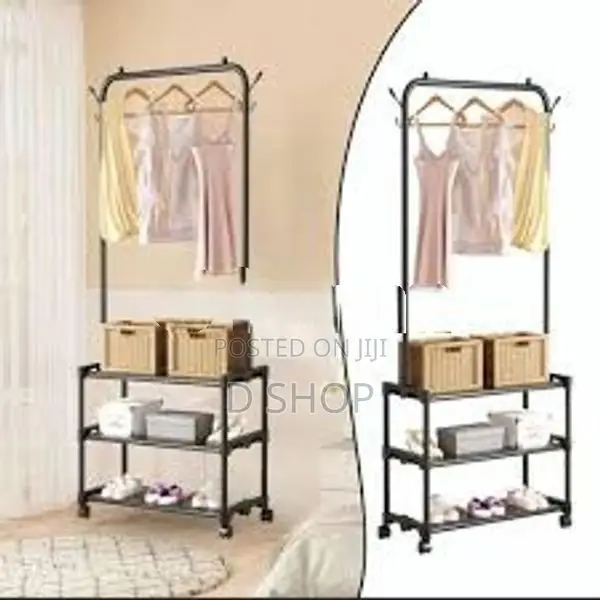 Balcony Coat Rack Metal Single Row - Black Garments Cloth