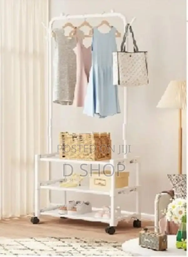 Balcony Coat Rack Metal Single Row - Black Garments Cloth