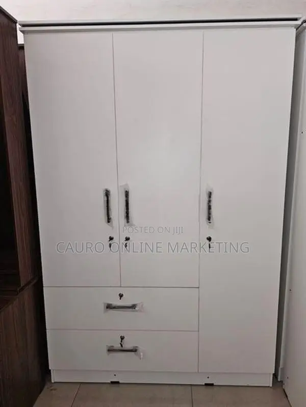 New Melamine White Colour 3 Door Large Locked Cupboard Wardrobe