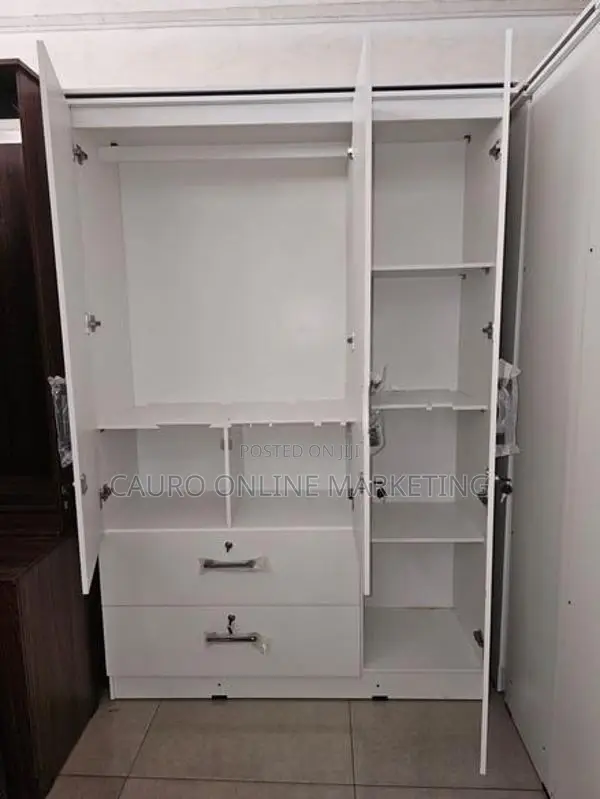 New Melamine White Colour 3 Door Large Locked Cupboard Wardrobe