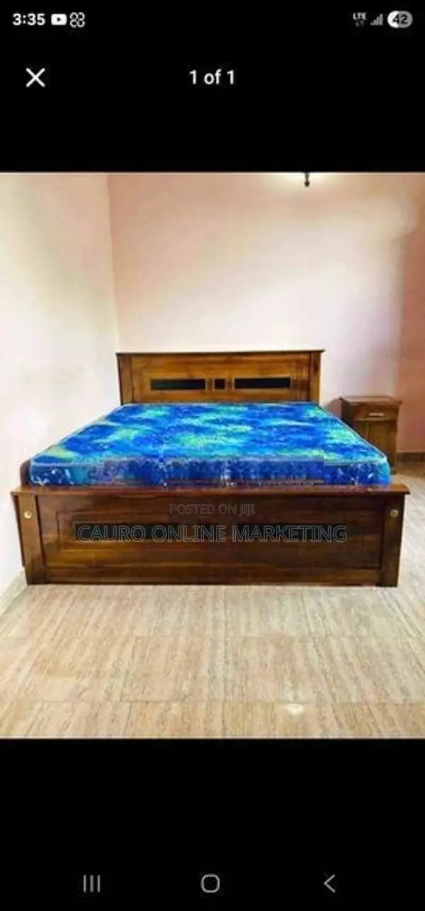 New Teak Box Bed with Hybrid Mattress Queen Size