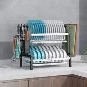 2 Tier Kitchen Plate Rack Dish Drainer Holder