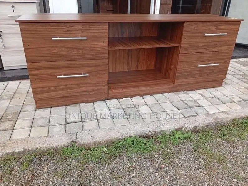 Modern 65” Double Drawer Melamine Dark Tv Stands