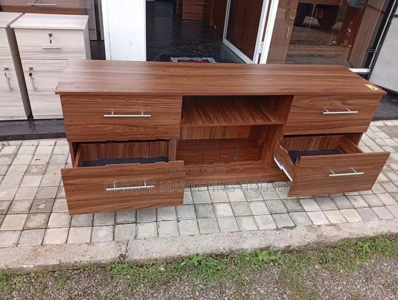 Modern 65” Double Drawer Melamine Dark Tv Stands