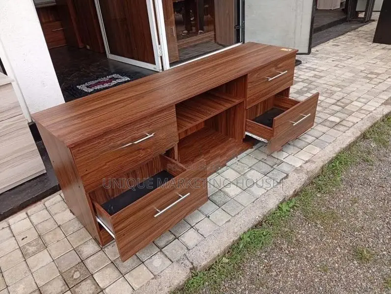 Modern 65” Double Drawer Melamine Dark Tv Stands