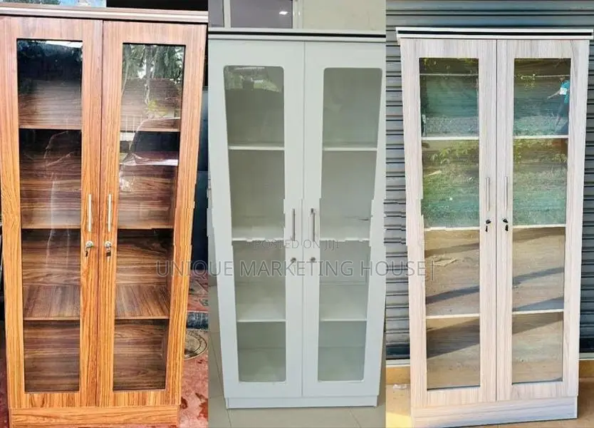 MODERN 6FT MELAMINE GLASS DISPLAY CUPBOARDS