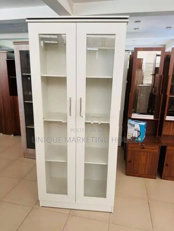 MODERN 6FT MELAMINE GLASS DISPLAY CUPBOARDS