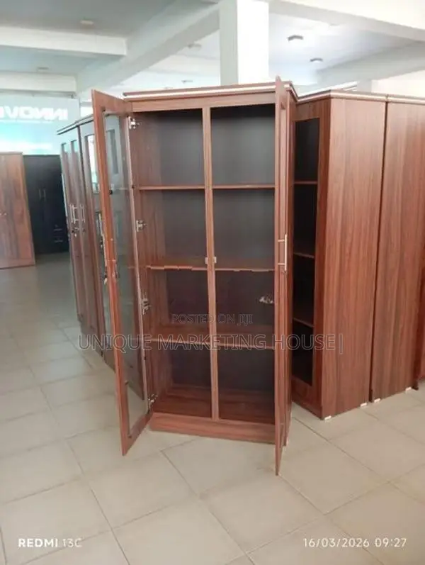 MODERN 6FT MELAMINE GLASS DISPLAY CUPBOARDS