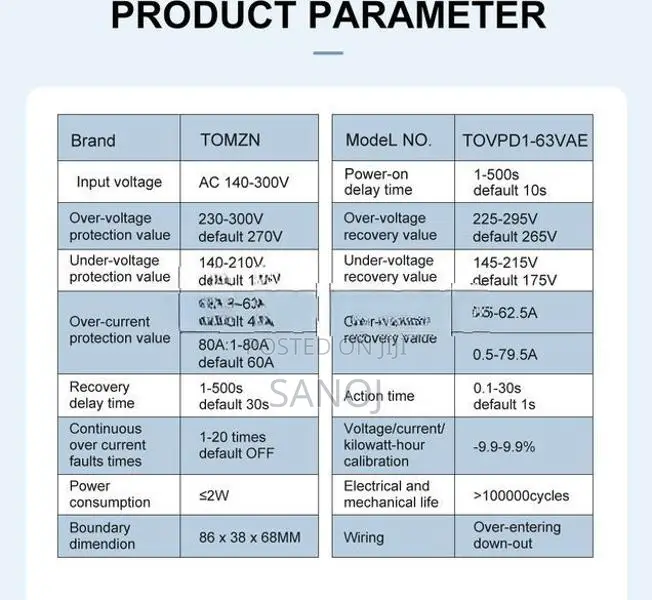 TOMZN 63A VAkWh Over Under Voltage Current Protector