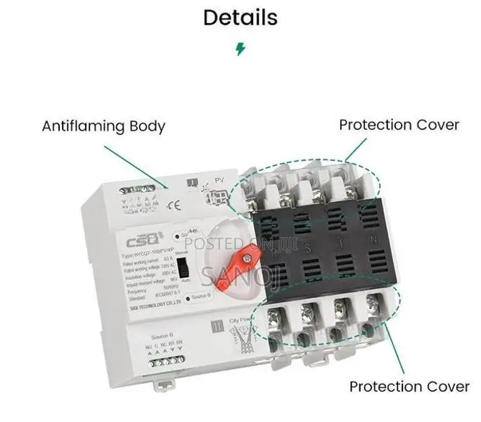 CSQ 100A 4 Pole 3 Phase ATS Automatic Transfer Switch Change Over Sola