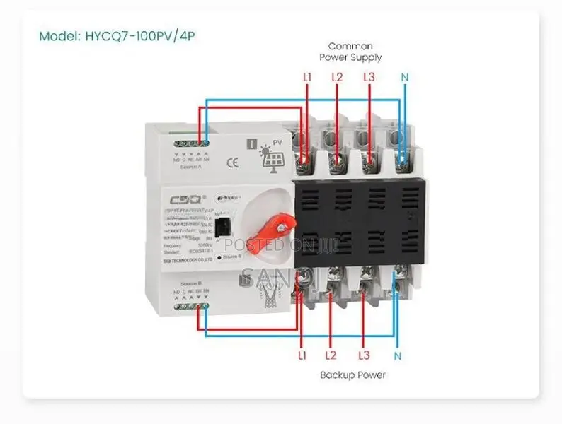 CSQ 100A 4 Pole 3 Phase ATS Automatic Transfer Switch Change Over Sola