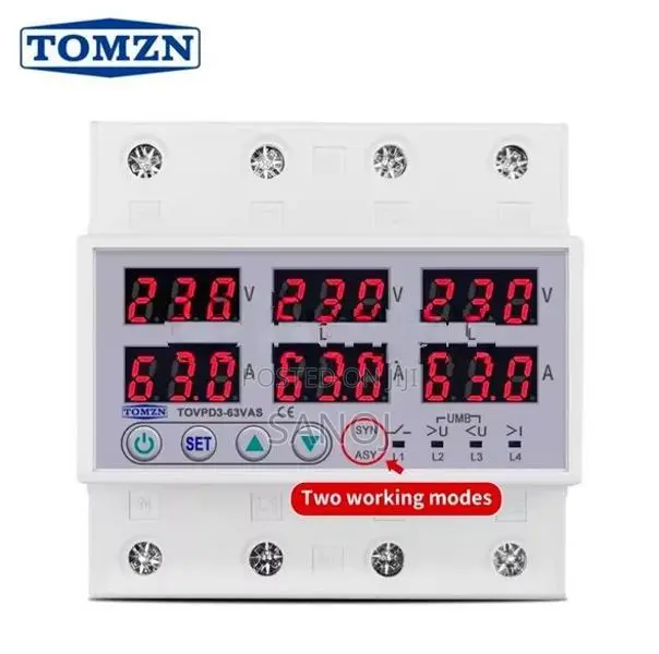 TOMZN 63A 400V 3 Phase Adjustable High Low Voltage Current Protector