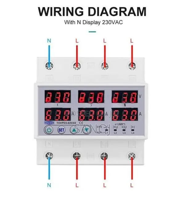 TOMZN 63A 400V 3 Phase Adjustable High Low Voltage Current Protector