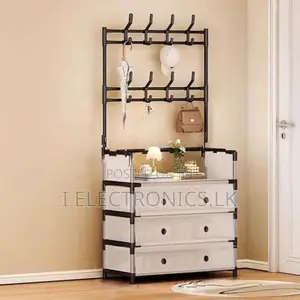 4 Layers Multifunctional Hat-Shoe And Suit Rack With Cover Black Color