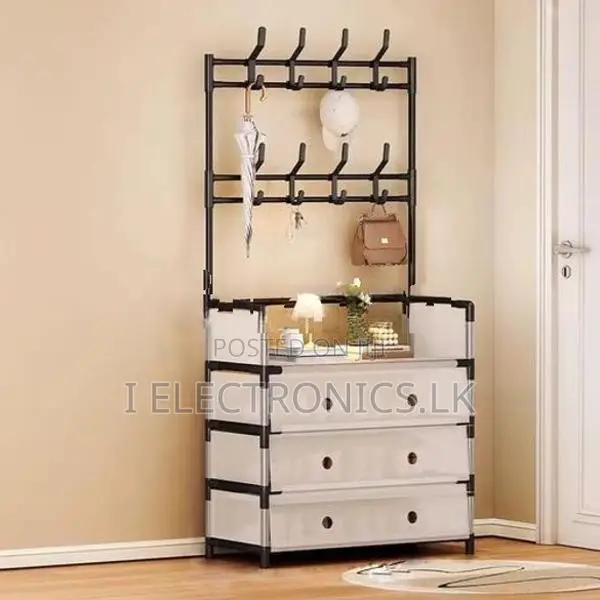 4 Layers Multifunctional Hat-Shoe And Suit Rack With Cover Black Color