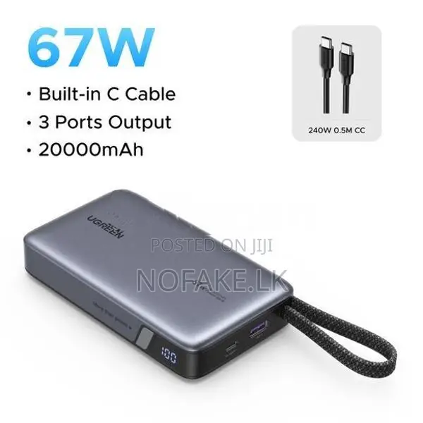 Ugreen 67W 20000mAh in Built Type C Cable Power Bank