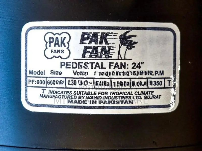 24" heavy duty Black Pakistan made 150 Watts Industrial stand fan