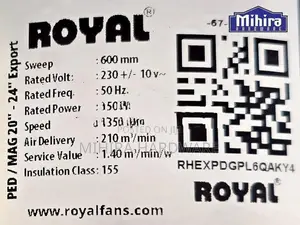 Pakistan Royal Magnum Deluxe 24" 150W Industrial fall mounting fan