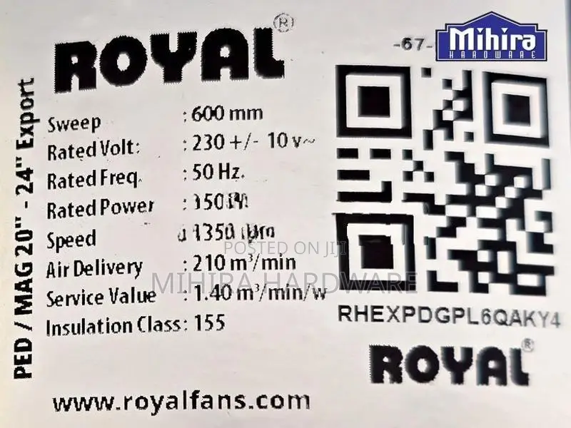 Pakistan Royal Magnum Deluxe 24" 150W Industrial fall mounting fan