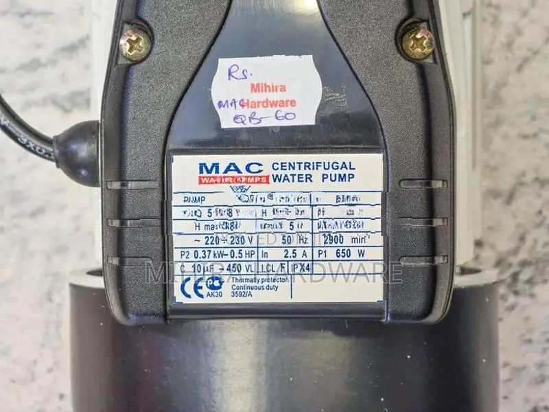 Centrifugal water pump MAC QB60 0.5HP motor Small impeller