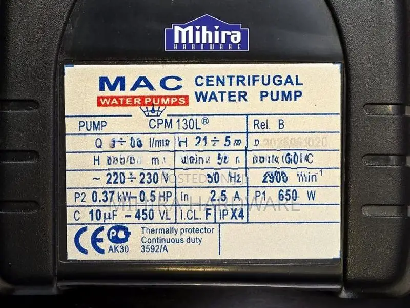 MAC CPM 130L centrifugal water pump 1/2Hp motor large impeller