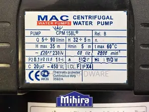 MAC 158L 1HP copper motor 1" Large brass impeller centrifugal water pu