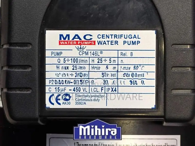 MAC CPM 146L 3/4Hp motor centrifugal water pump 1"