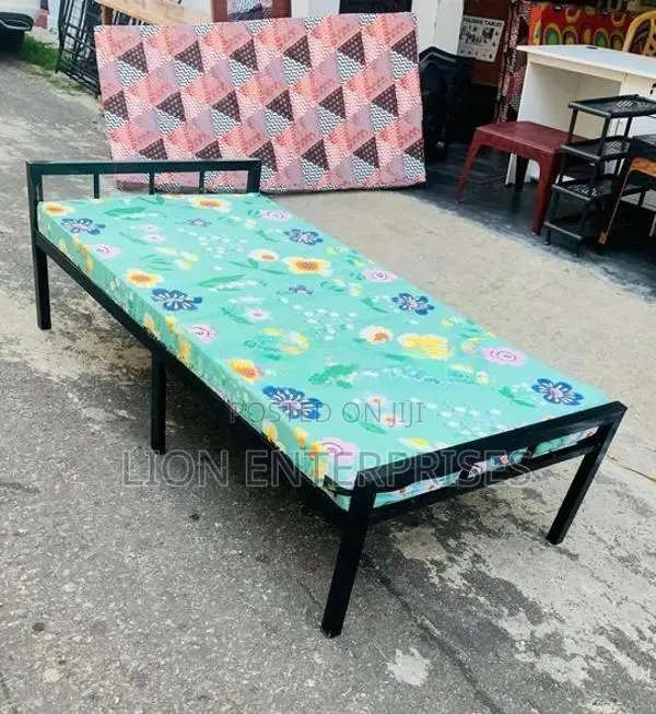 Steel single bed with mattress