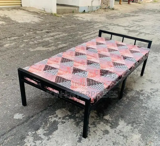 Steel single bed with mattress
