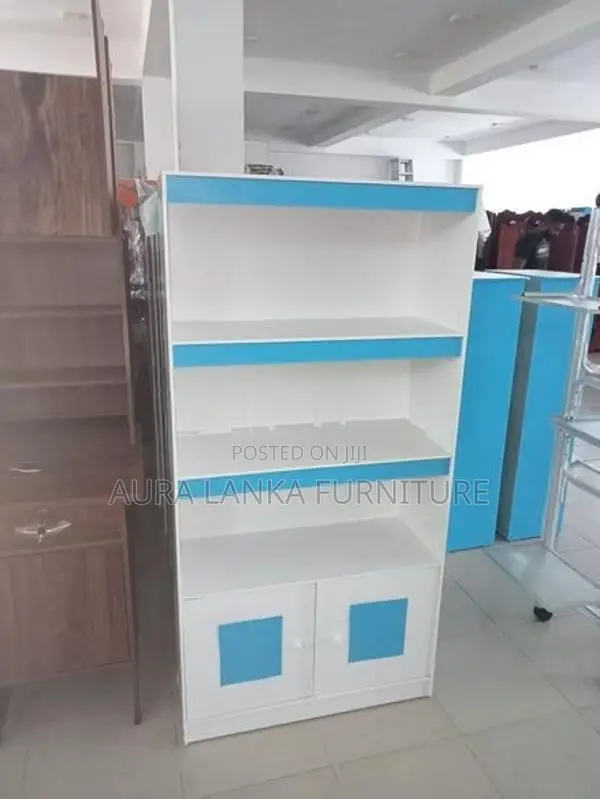 Melamine White Book Rack with Cupboard