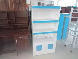 Melamine White Book Rack with Cupboard