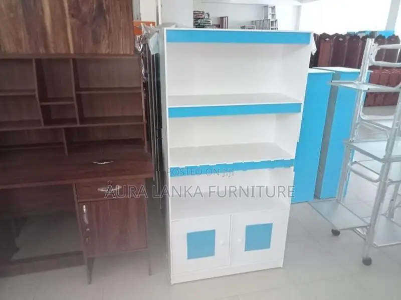 Melamine White Book Rack with Cupboard