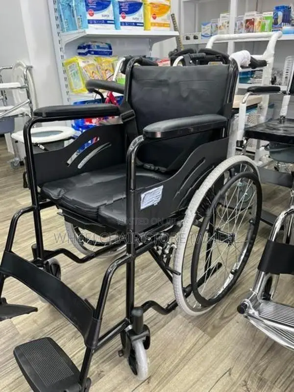Commode Wheel Chair Black Edition with Safety Belt