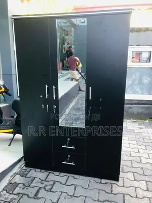 New Black 3 Door Melamine Wardrobes with Mirror