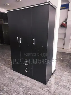 New 3 Door Black Melamine Wardrobes .
