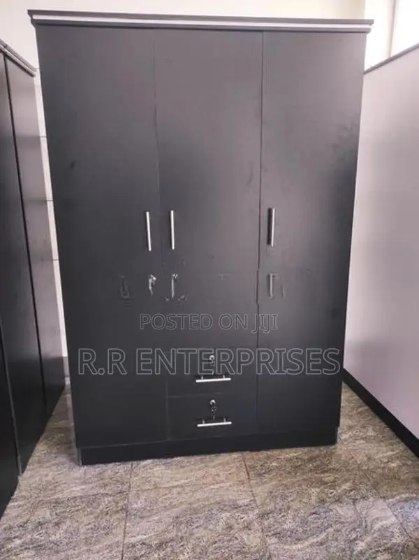 New 3 Door Black Melamine Wardrobes .