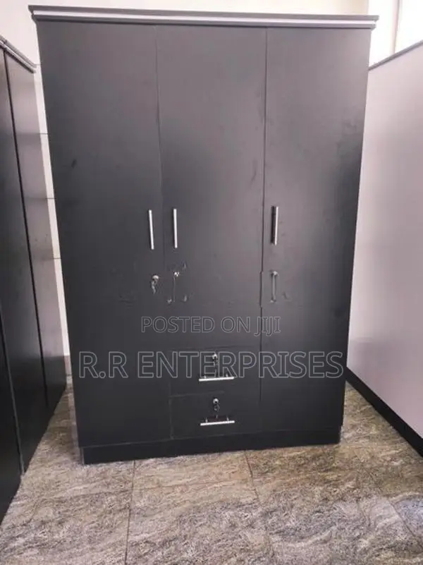 New 3 Door Black Melamine Wardrobes .