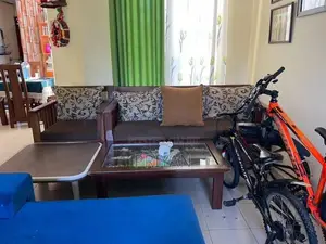 Teak Sofa Set with Glass Coffee Table