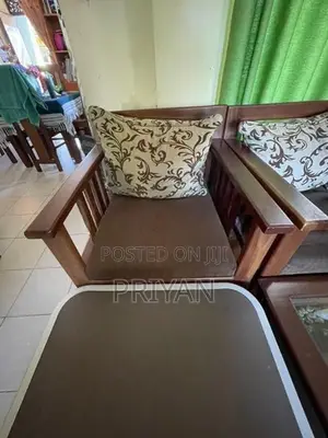 Teak Sofa Set with Glass Coffee Table