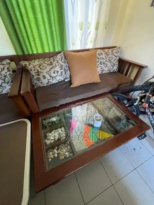 Teak Sofa Set with Glass Coffee Table