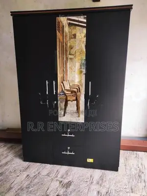 New 3D Black Melamine Wardrobes with Mirror